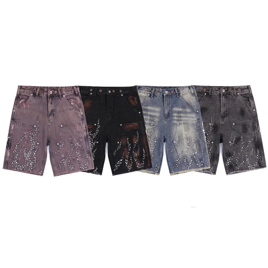 La Flame Diamond Denim Shorts